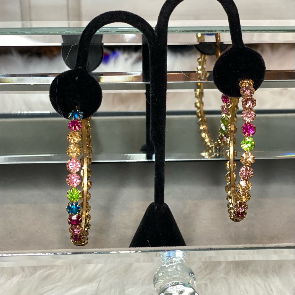 Brand New Multi-Color Rhinestone Hoops medium size